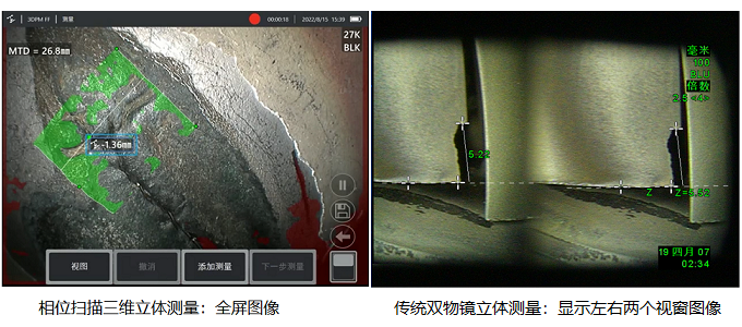 工业内窥镜相位扫描三维立体测量是全屏图像